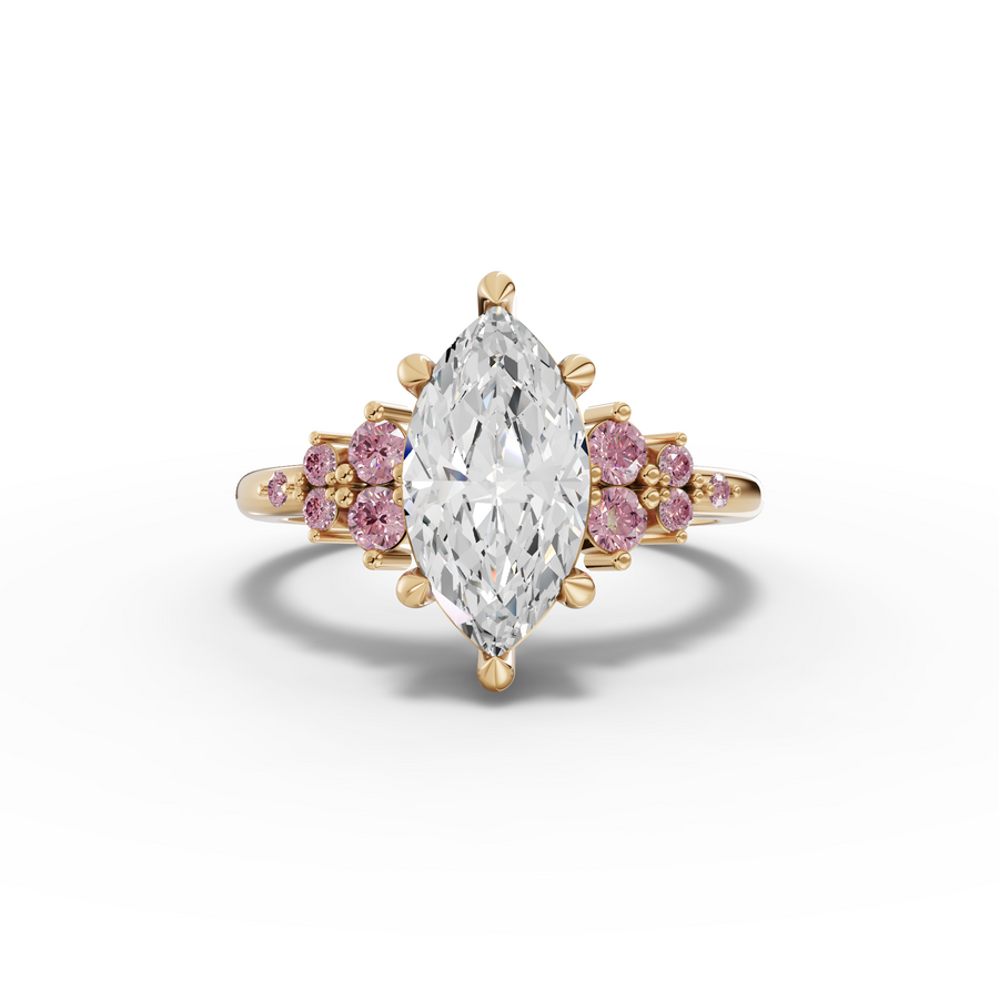 2.32 Ct Marquise Solitaire Lab Diamond Floral Cluster Ring 2.00 Ct Center