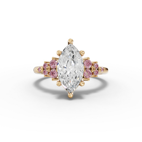 2.32 Ct Marquise Solitaire Lab Diamond Floral Cluster Ring 2.00 Ct Center