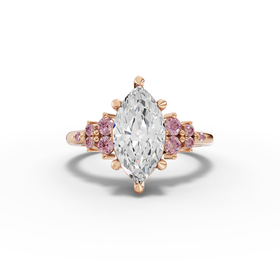 2.32 Ct Marquise Solitaire Lab Diamond Floral Cluster Ring 2.00 Ct Center