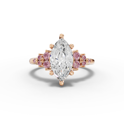 2.32 Ct Marquise Solitaire Lab Diamond Floral Cluster Ring 2.00 Ct Center