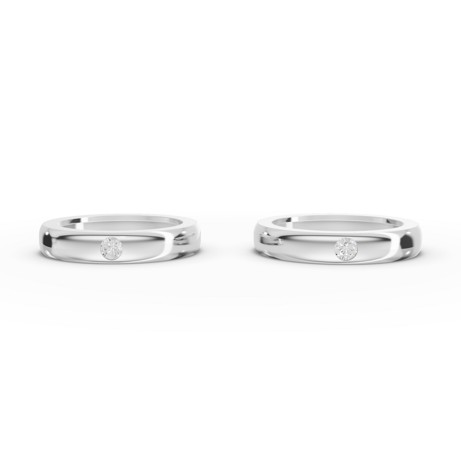0.10 Ct Bezel Set Round Couple Wedding Band with round lab grown diamond in a smooth low-profile band
