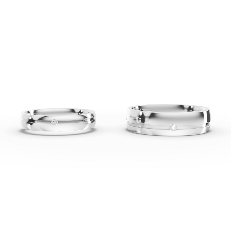 0.06 ct minimal couple wedding band with lab grown diamond and slim stacking profile