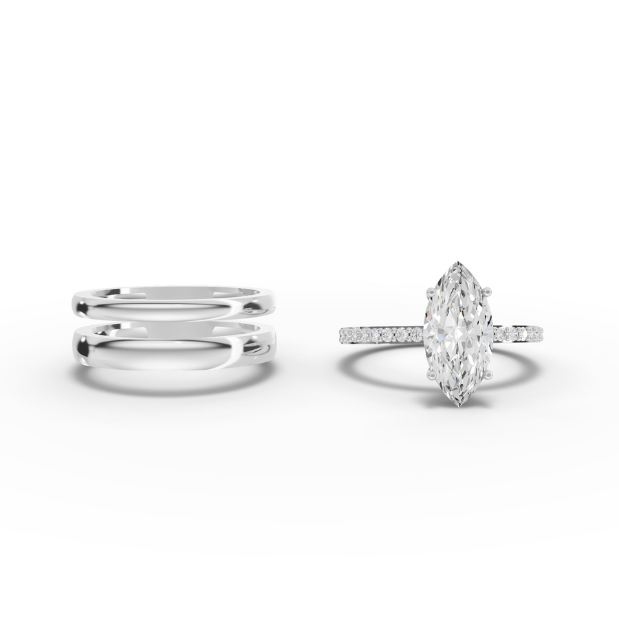 2.18 Ct Marquise Lab Diamond Wide Band Ring with Accent Band 2.00 Ct Center