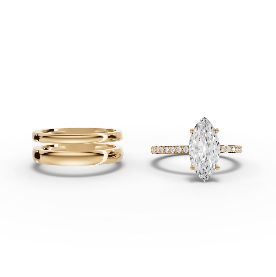 2.18 Ct Marquise Lab Diamond Wide Band Ring with Accent Band 2.00 Ct Center