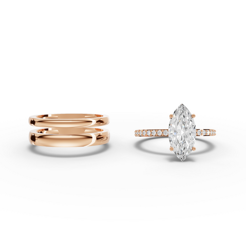 2.18 Ct Marquise Lab Diamond Wide Band Ring with Accent Band 2.00 Ct Center