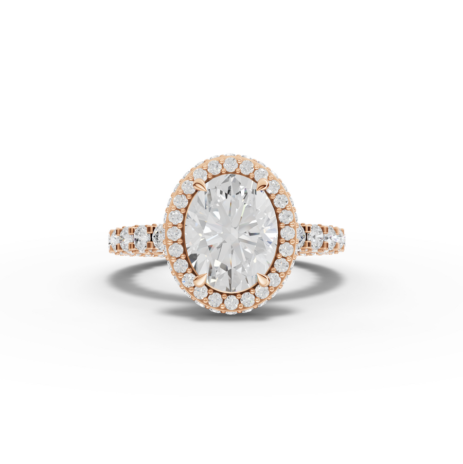 4.18 Ct Oval Hidden Halo With Side Stone Band 2.00 Ct Center