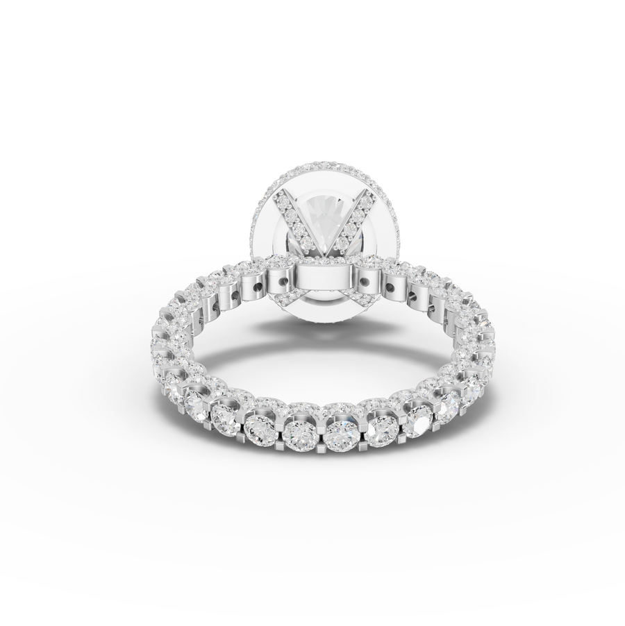 4.18 Ct Oval Hidden Halo With Side Stone Band 2.00 Ct Center