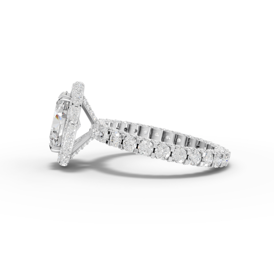 4.18 Ct Oval Hidden Halo With Side Stone Band 2.00 Ct Center