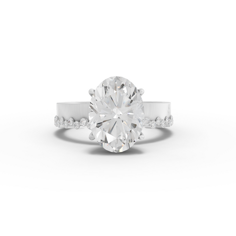 3.31 Ct Oval Solitaire Ring with Beaded Band 3.00 Ct Center
