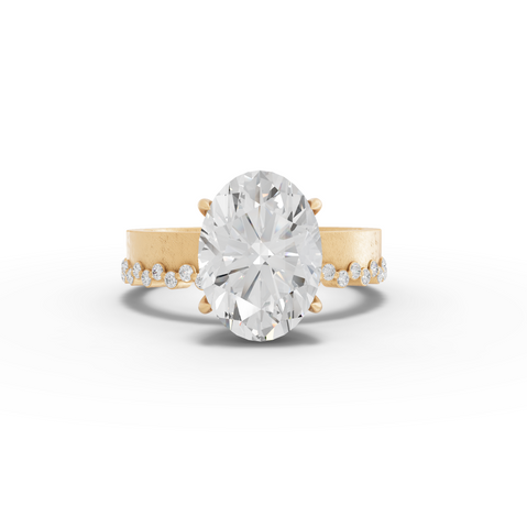 3.31 Ct Oval Solitaire Ring with Beaded Band 3.00 Ct Center