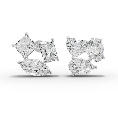 6.00 Ct Fancy Diamond Cluster Stud Earrings