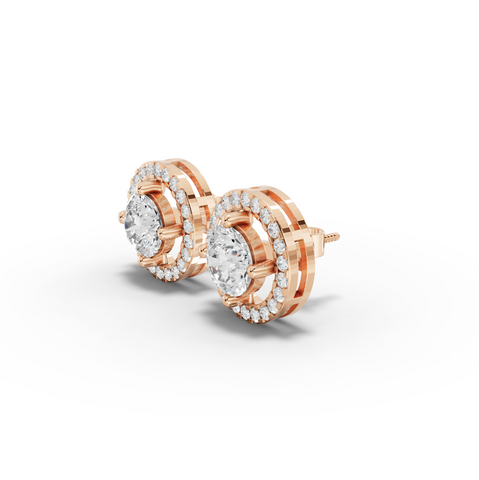 2.45 Ct Round Halo Lab Diamond Stud Earrings