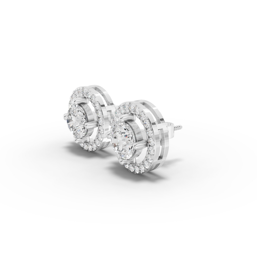 2.45 Ct Round Halo Lab Diamond Stud Earrings