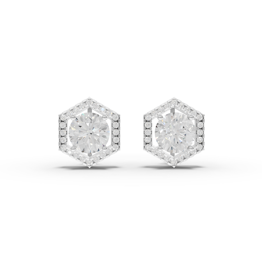 3.31 Ct Hexagon Halo Round Diamond Stud Earrings