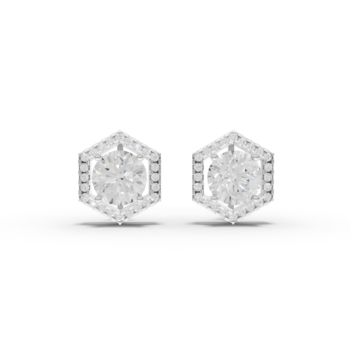 3.31 Ct Hexagon Halo Round Diamond Stud Earrings