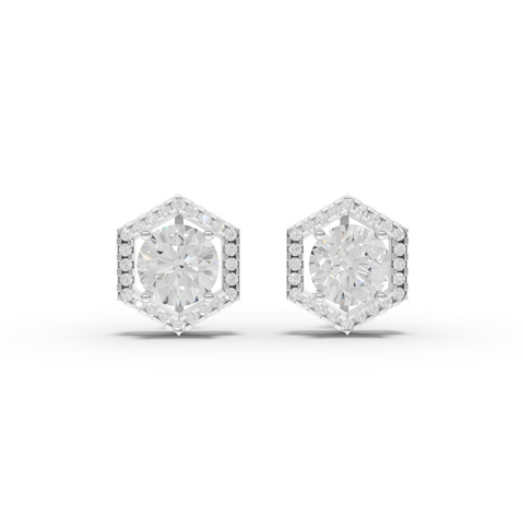 3.31 Ct Hexagon Halo Round Diamond Stud Earrings