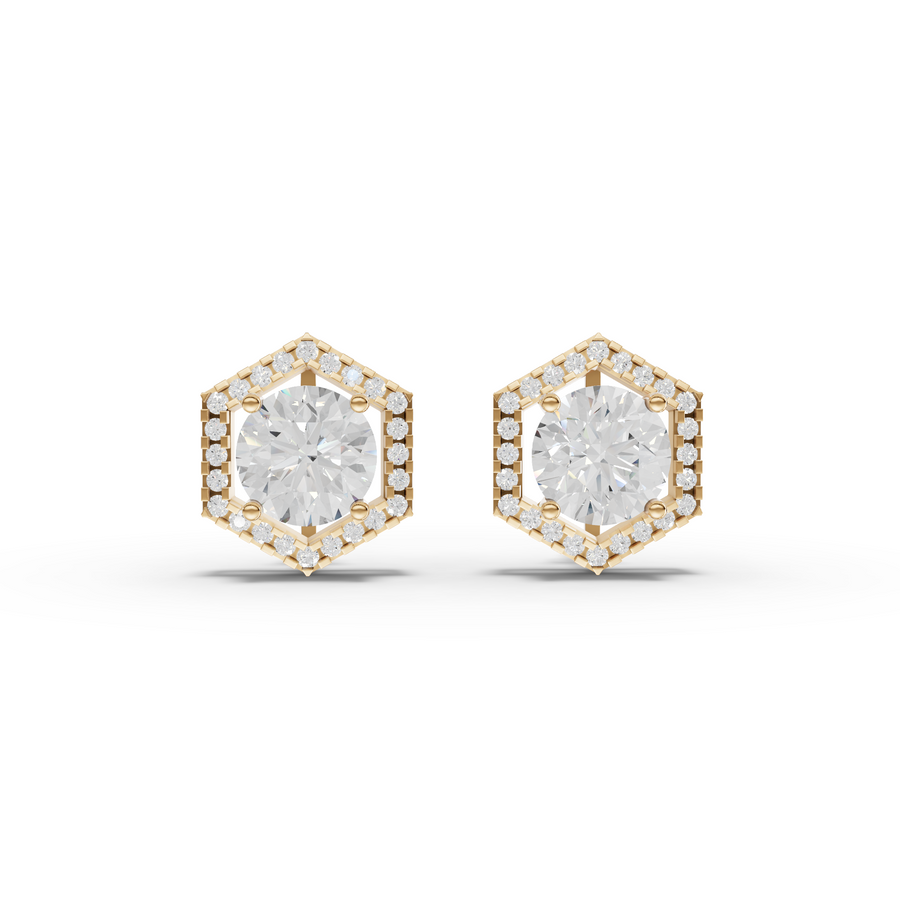 3.31 Ct Hexagon Halo Round Diamond Stud Earrings