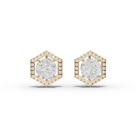 3.31 Ct Hexagon Halo Round Diamond Stud Earrings