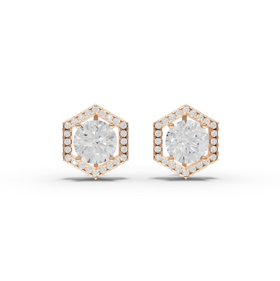3.31 Ct Hexagon Halo Round Diamond Stud Earrings