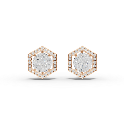 3.31 Ct Hexagon Halo Round Diamond Stud Earrings