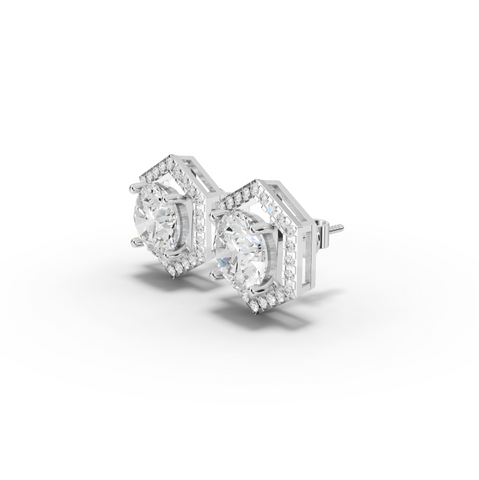 3.31 Ct Hexagon Halo Round Diamond Stud Earrings