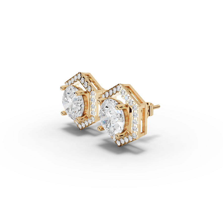 3.31 Ct Hexagon Halo Round Diamond Stud Earrings