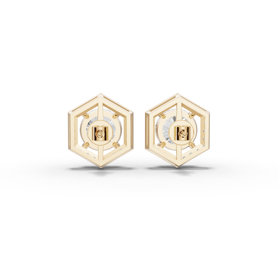 3.31 Ct Hexagon Halo Round Diamond Stud Earrings