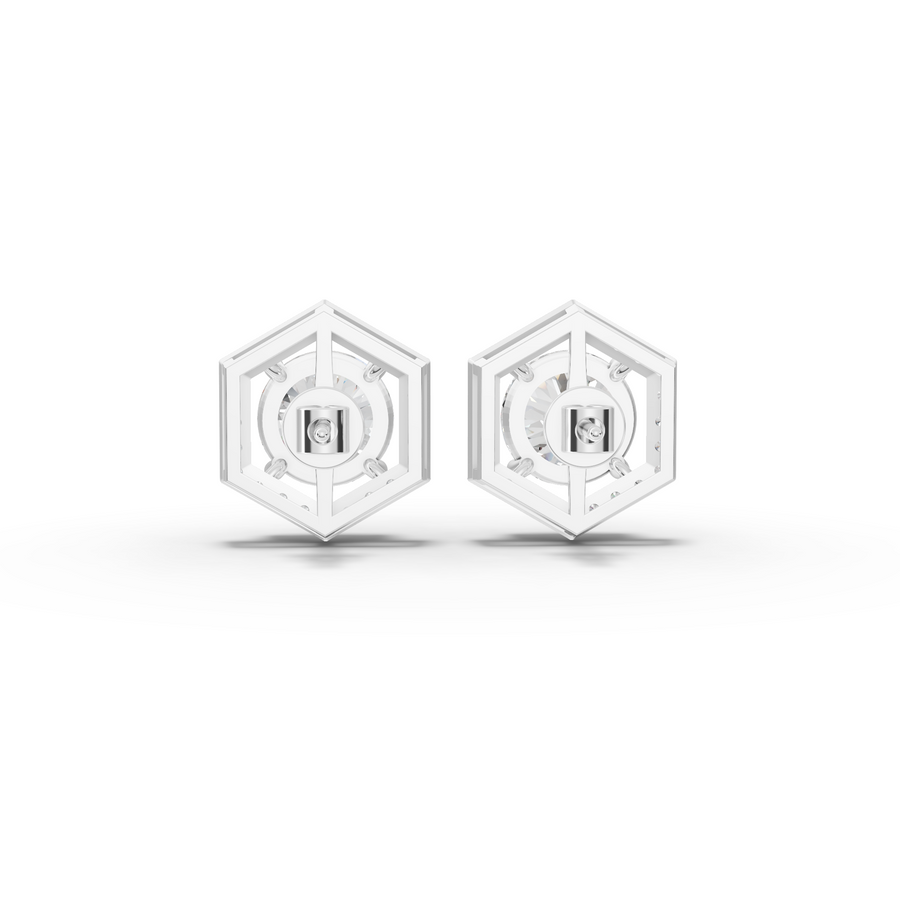 3.31 Ct Hexagon Halo Round Diamond Stud Earrings