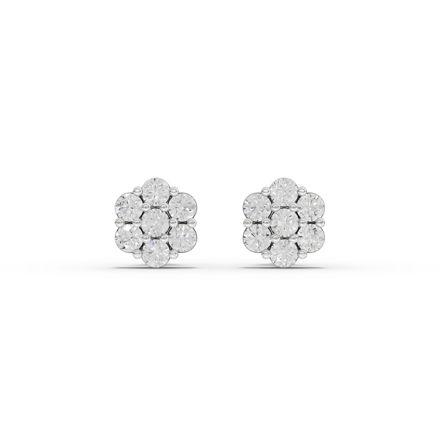 0.49 Ct Round Cluster Flower Stud Earrings