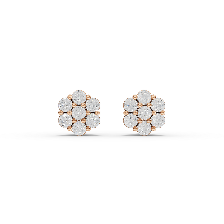0.49 Ct Round Cluster Flower Stud Earrings