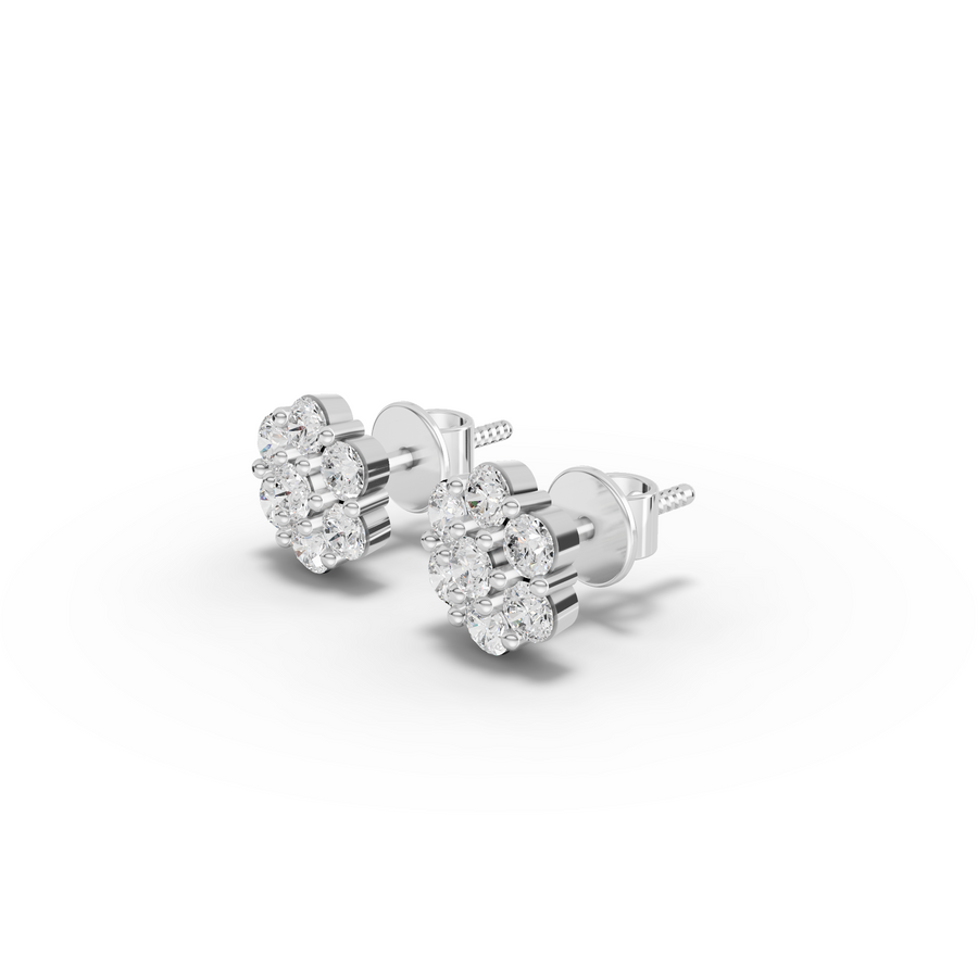 0.49 Ct Round Cluster Flower Stud Earrings