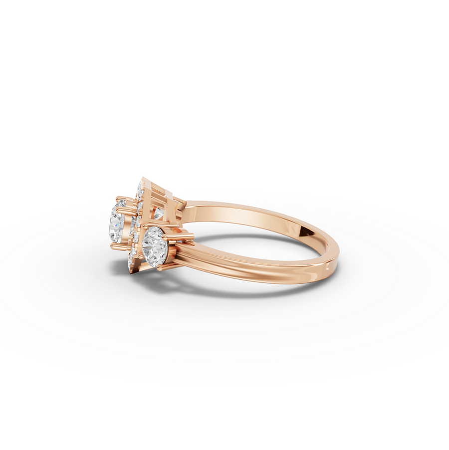 1.16 Ct Hexagon Halo Three Stone Diamond Ring