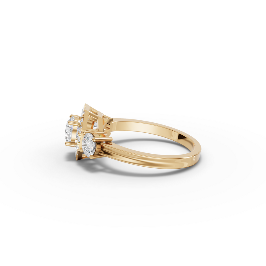 1.16 Ct Hexagon Halo Three Stone Diamond Ring