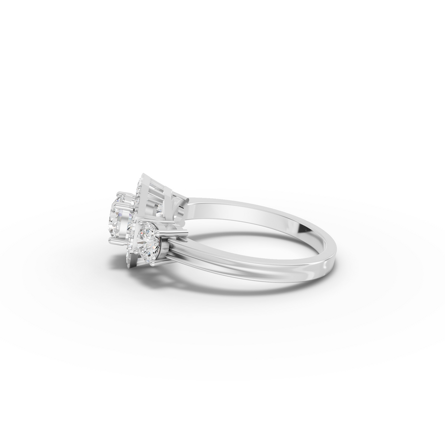 1.16 Ct Hexagon Halo Three Stone Diamond Ring