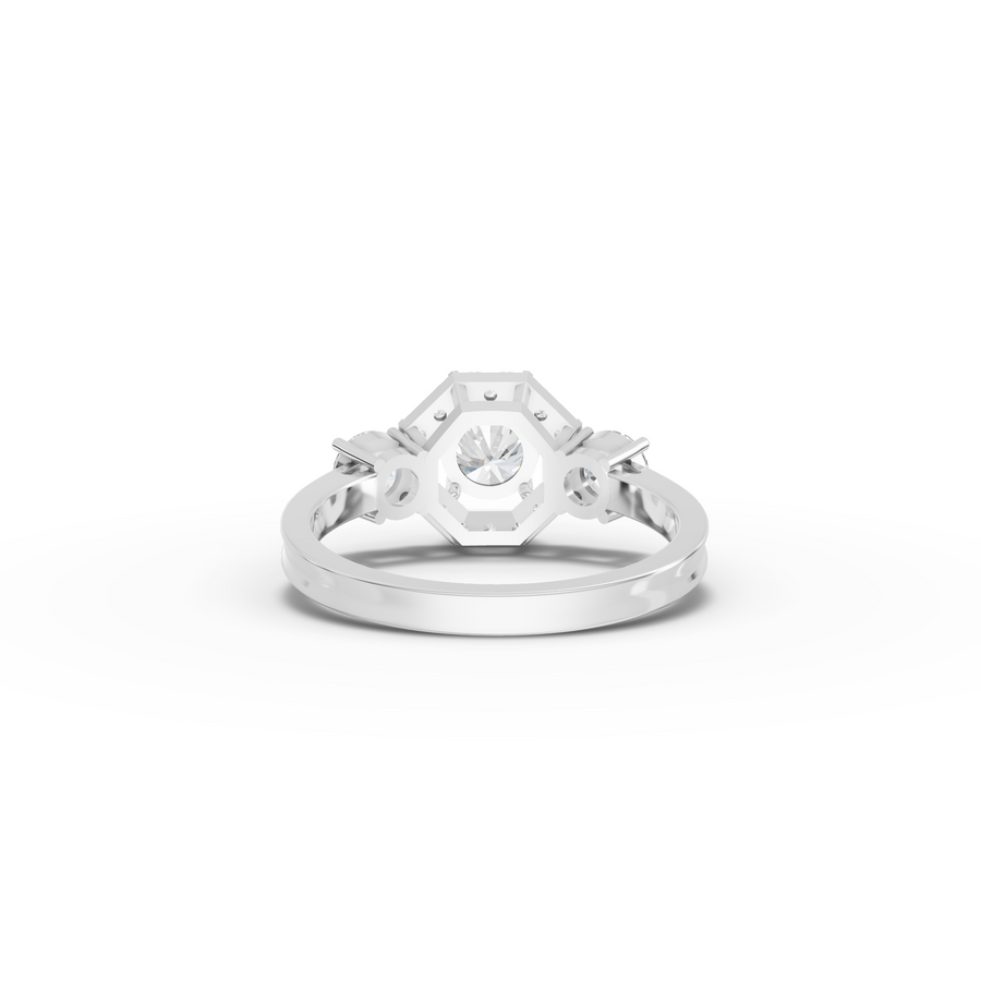 1.16 Ct Hexagon Halo Three Stone Diamond Ring