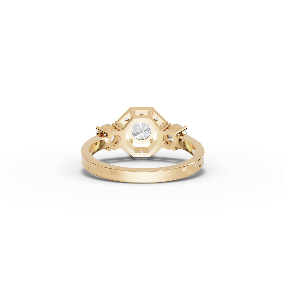 1.16 Ct Hexagon Halo Three Stone Diamond Ring