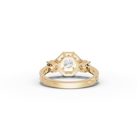 1.16 Ct Hexagon Halo Three Stone Diamond Ring
