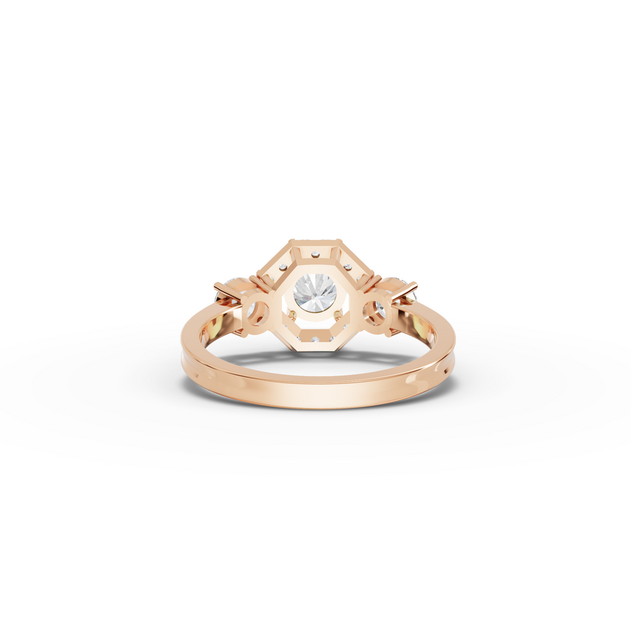 1.16 Ct Hexagon Halo Three Stone Diamond Ring