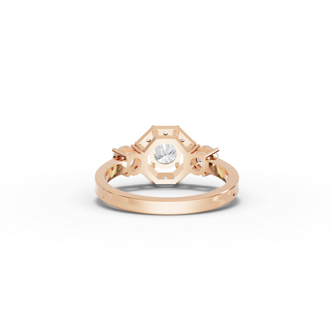 1.16 Ct Hexagon Halo Three Stone Diamond Ring