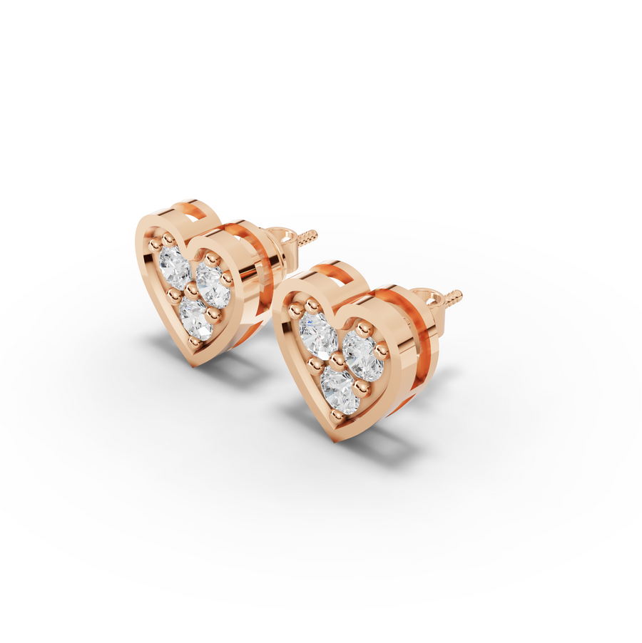 0.67 Ct Heart Shape Cluster Diamond Stud Earrings
