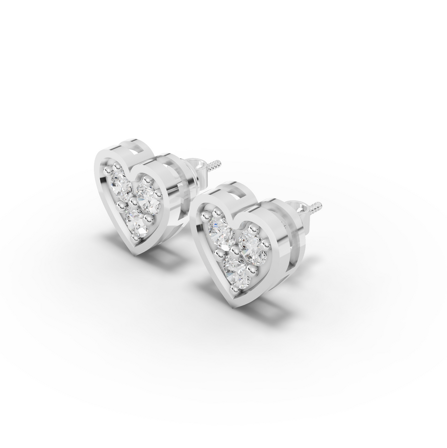 0.67 Ct Heart Shape Cluster Diamond Stud Earrings