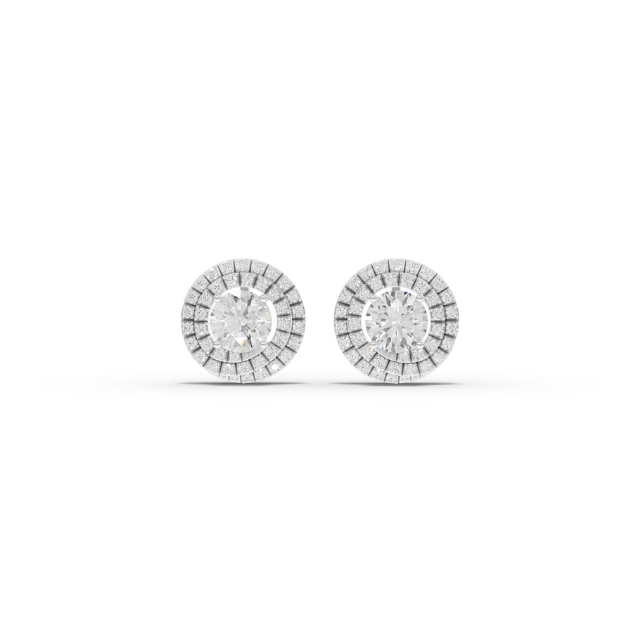 3.78 Ct Double Halo Round Diamond Stud Earrings