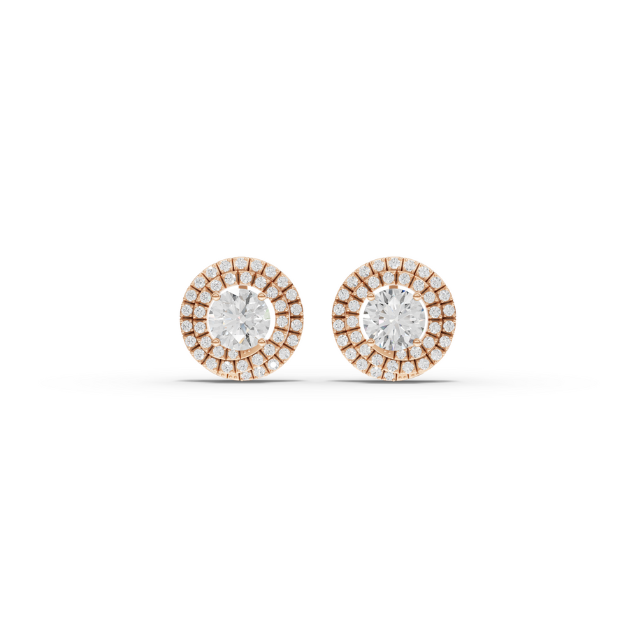 3.78 Ct Double Halo Round Diamond Stud Earrings