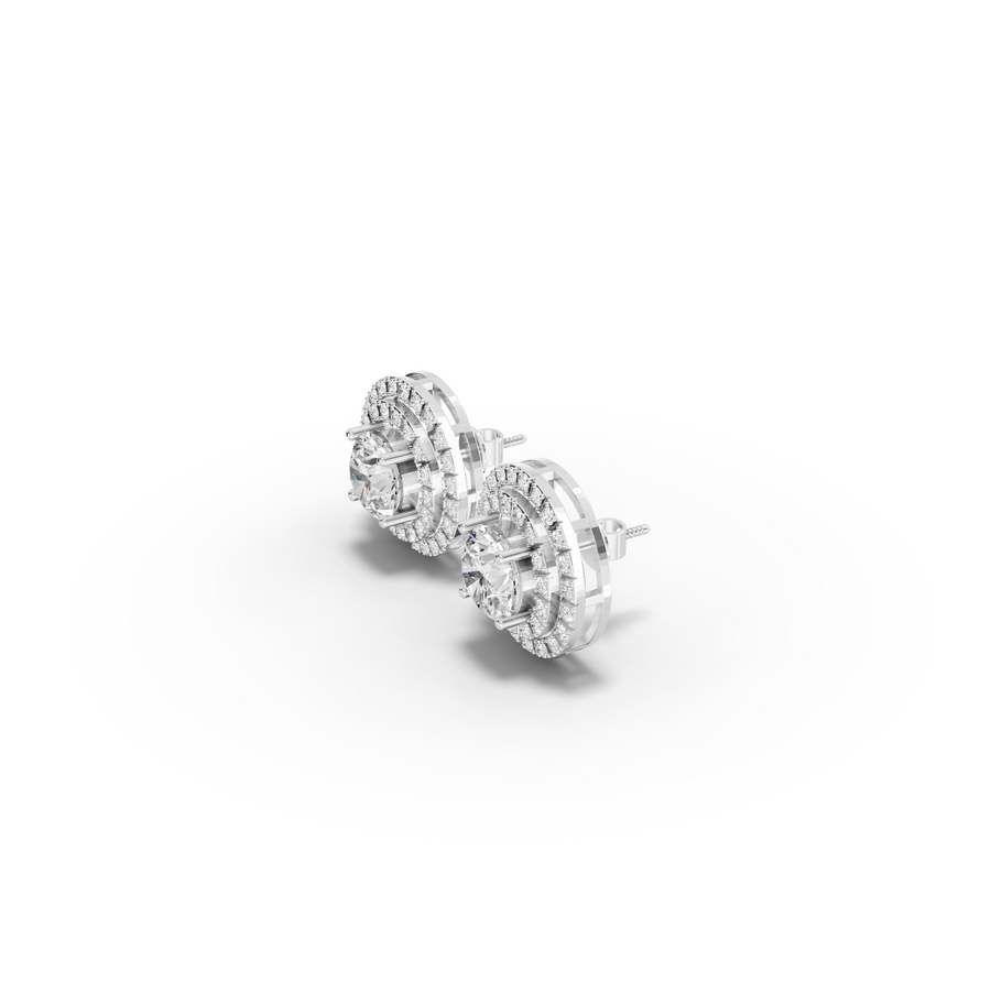 3.78 Ct Double Halo Round Diamond Stud Earrings