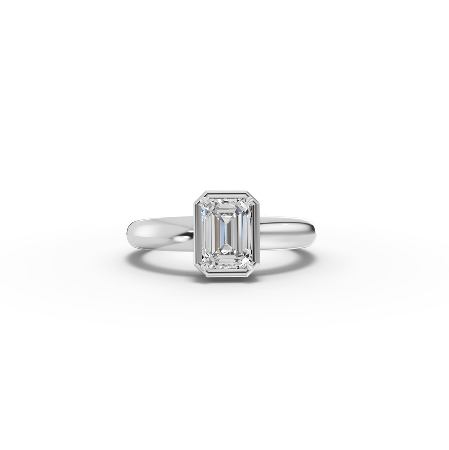 1.00 Ct Emerald Solitaire Bezal Set Ring
