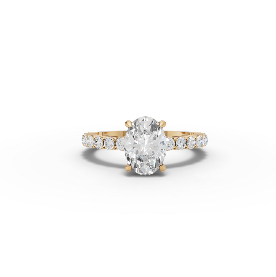 2.19 Ct Oval Hidden Halo With Side Stone Ring