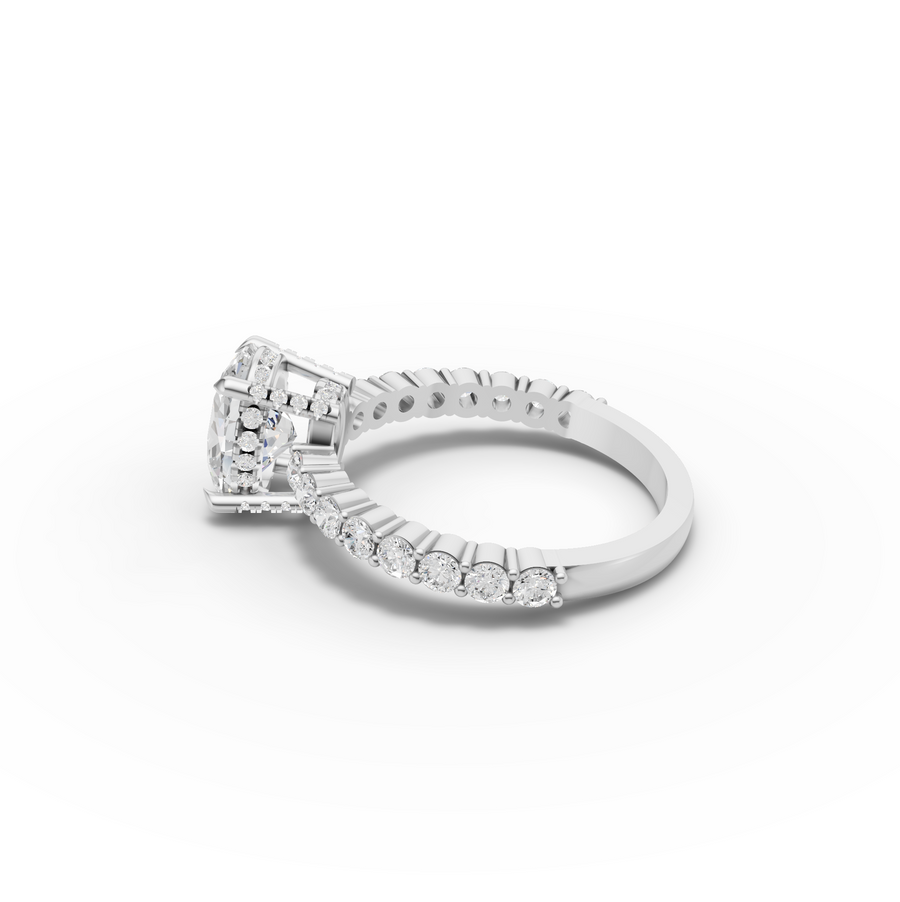 2.19 Ct Oval Hidden Halo With Side Stone Ring