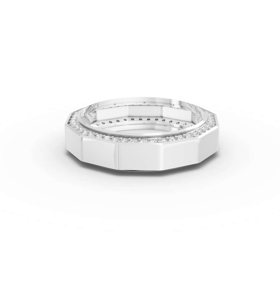 0.56 Ct Bezel Emerald Diamond with Pavé Channel Ring