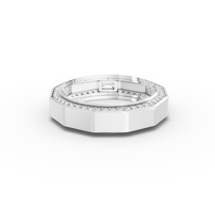 0.56 Ct Bezel Emerald Diamond with Pavé Channel Ring