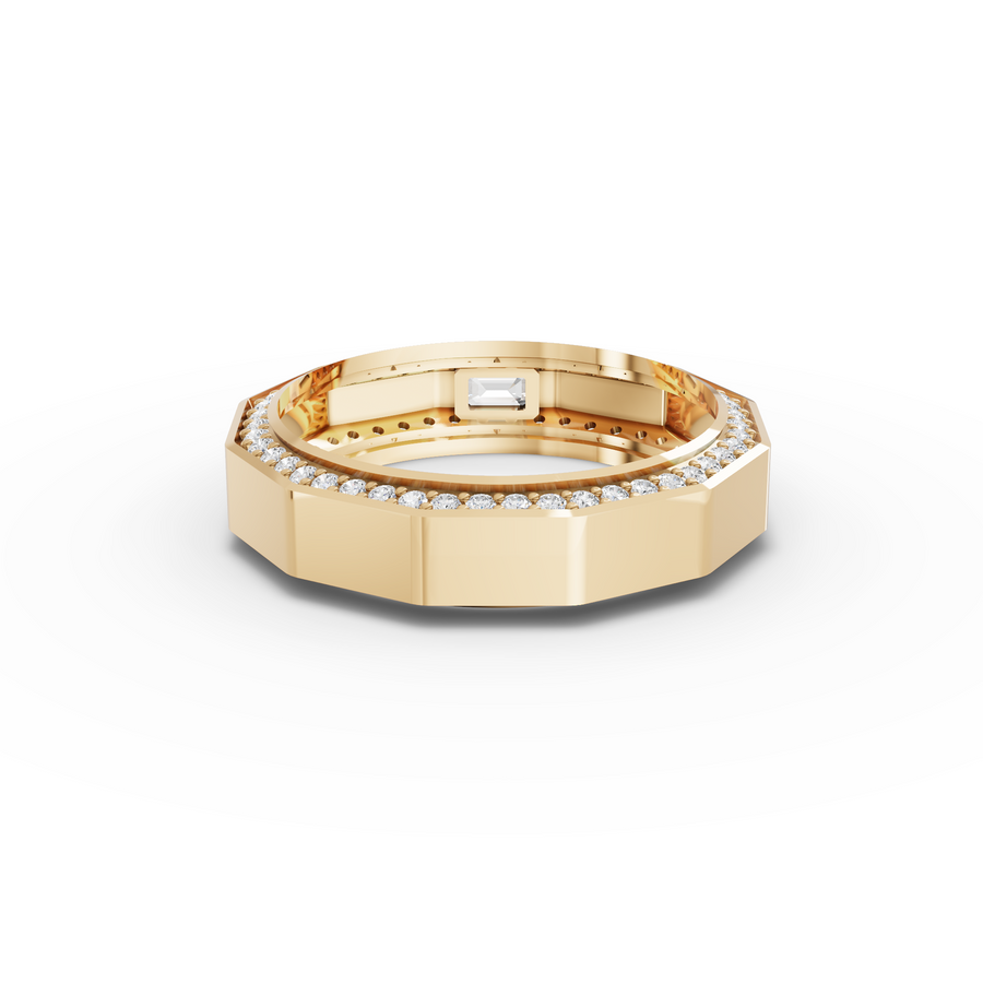 0.56 Ct Bezel Emerald Diamond with Pavé Channel Ring